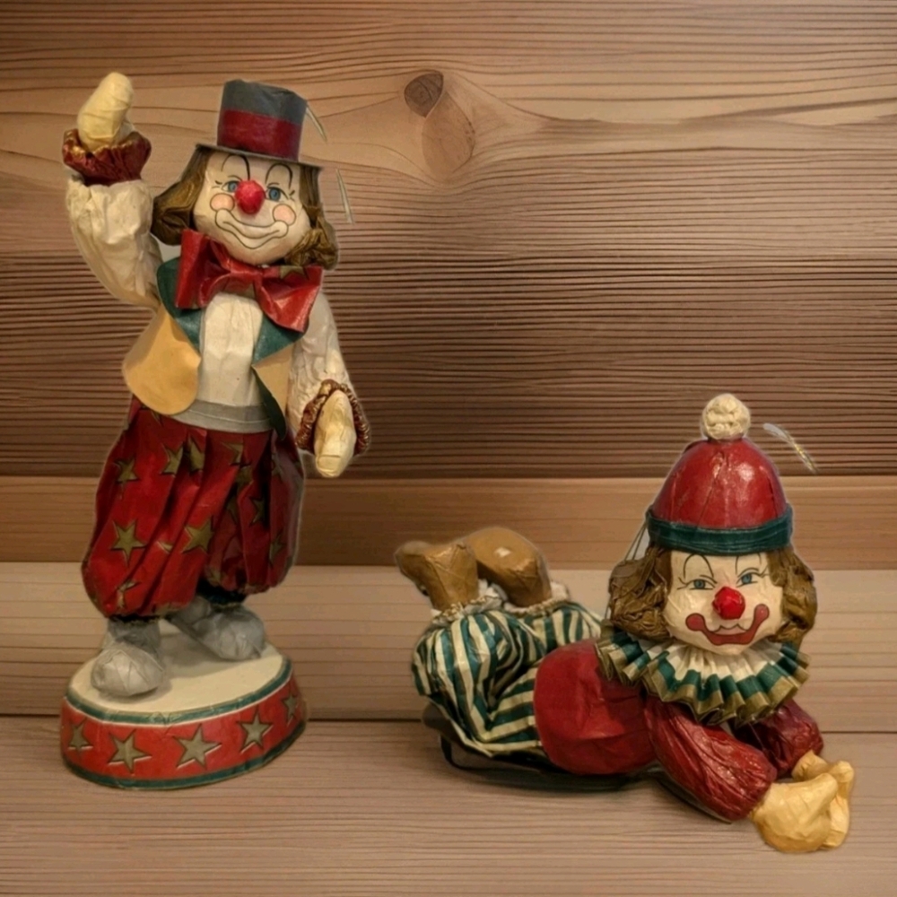 Vintage Kurt Alder Paper Mache Circus Clown Ornament Lot Of 2 Hand Painted